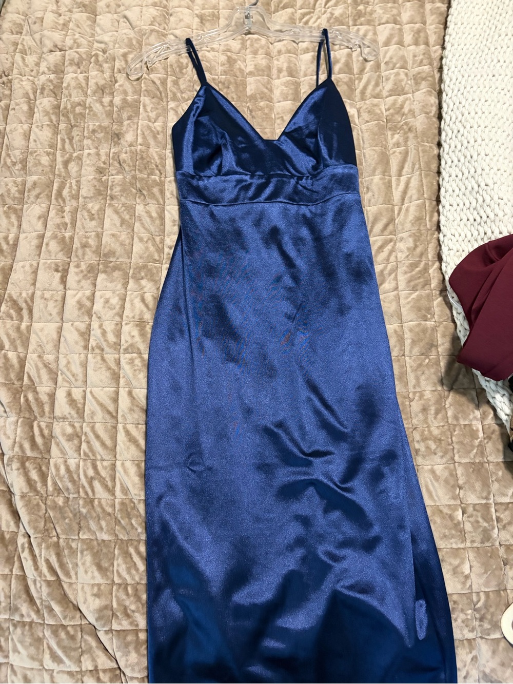Lulu's Deep Blue Satin Slip Dress with Spaghetti Straps